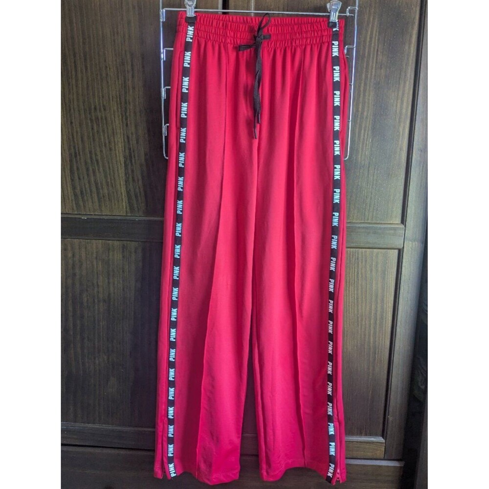 PINK Red Jogger Pants with Logo Side Stripes